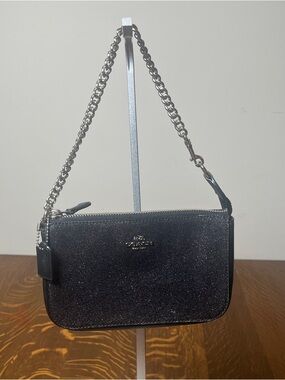 Coach Nolita Black Glitter Shimmer Silver Chain Small Shoulder Bag